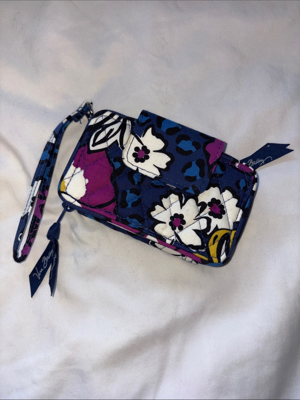 Vera Bradley Quilted Wristlet in Blue, Purple & White Floral